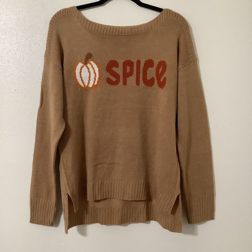 Orange Fall Autumn Cozycore Comfy Pumpkin Spice Graphic Oversized Knit Sweater M